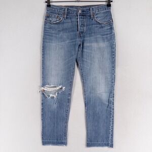 Levi's 501 Jeans Womens 26 Customized And Tapered Blue Distressed Released Hem